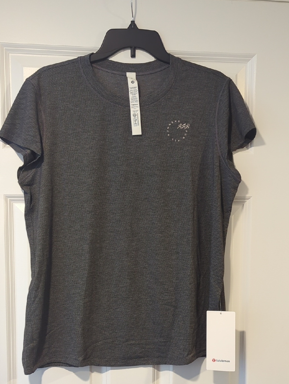 lululemon athletica Charcoal Heathered Running Tee with White Logo
